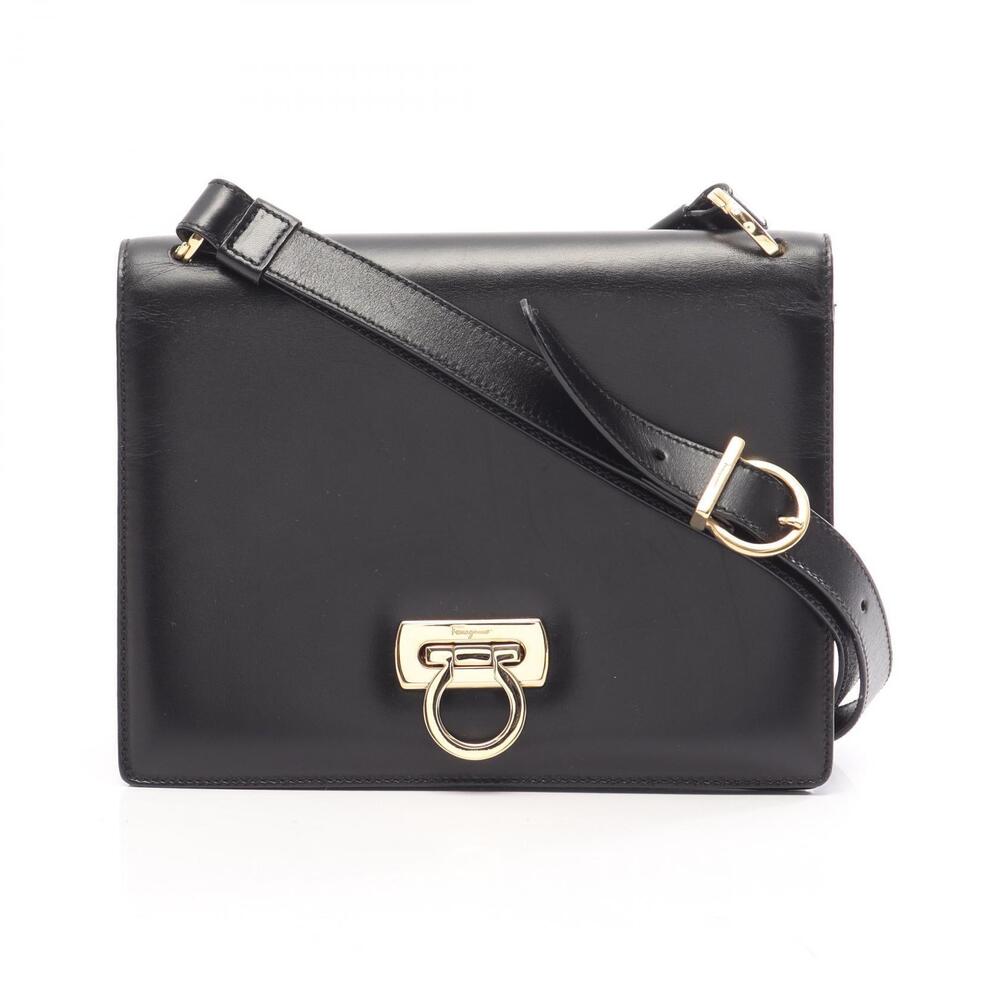 Salvatore Ferragamo Gancini Shoulder Bag Leather Black